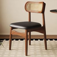 Chaise de salle à manger vintage de style français en bois massif avec revêtement en cuir effet patte de chat, design moderne du milieu du siècle, dossier pour la maison