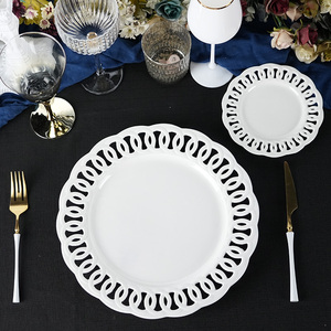 Assiettes de présentation en céramique blanches creuses, service de vaisselle décoratif pour mariage, restaurant, fête, assiettes de luxe personnalisées pour mariage - Product Image 5