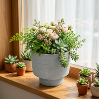 Pot de fleurs moderne pour plantes succulentes, gris foncé mat, texture poreuse brossée horizontale, en résine de poudre de pierre, imitation béton, pour intérieur et extérieur