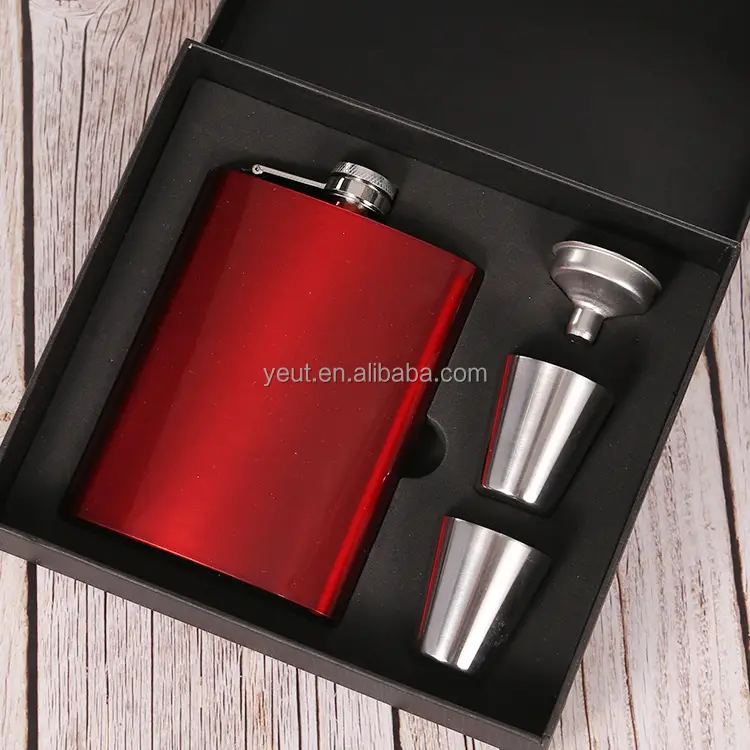 Hip Flask bọc trong màu đen PU da cho rượu 4 ~ 9oz 304 thép không gỉ cao nhất cấp thực phẩm với miễn phí Phễu