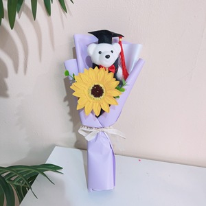 Oso de Peluche de Graduación con Flor Artificial de Girasol, Oso de Peluche con Birrete <span class=keywords><strong>y</strong></span> Toga de Graduación, Regalo de Graduación para Escuela Secundaria <span class=keywords><strong>y</strong></span> Universidad - Product Image 3