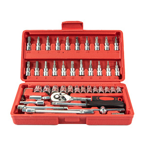 Kit d'outils à main 46 pièces avec clé à douille 1/4 et embouts de tournevis à cliquet pour réparation automobile, entretien de vélos et motos - Product Image 4