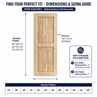 Pintu Gudang 2 Panel Kayu Spruce Solid 80 inci, Sudah Terpasang, Tebal 1,38 inci, Tanpa Finishing, Pintu Interior Gaya Farmhouse untuk Kamar Tidur (Hanya Slab)