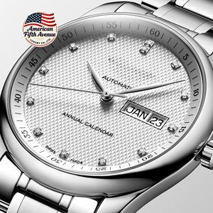 Montre mécanique de luxe pour homme avec phase lunaire, chiffres romains, boîtier en acier inoxydable, bracelet, cadran en cristal saphir, mouvement mécanique, réserve de marche, 42 mm - Product Image 1