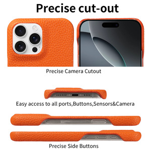 Étui en cuir texturé litchi de luxe, housse en PU artisanale, <span class=keywords><strong>coque</strong></span> de protection antichoc pour iPhone 16 15 14 13 Pro Max - Product Image 2