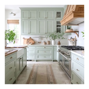 Moderno Gabinete Cocina American RTA Set Pared de madera maciza Textura de roble Diseño de almacenamiento minimalista Gabinete de cocina - Product Image 1