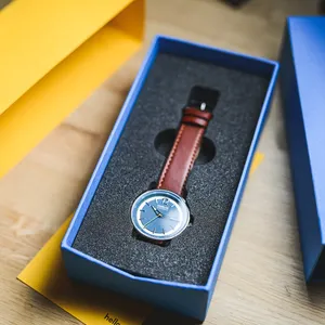 定制灰色板蓝色精装手表包装礼品抽屉盒，带EVA插件