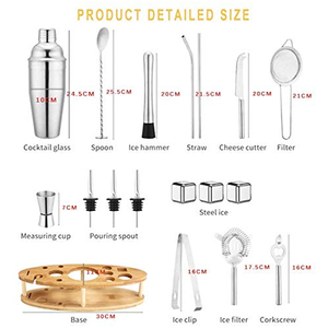Camol Nhà Máy 18-Mảnh Cocktail <span class=keywords><strong>Shaker</strong></span> Thiết Lập Phong Cách Tre Đứng 750Ml PC Thép Bartender Kit Whiskey Đá Hỗn Hợp Đồ Uống Thanh Sử Dụng - Product Image 2