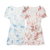 Nouvelle robe mini chic et décontractée pour femme 2026, col en V imprimé, à volants, style rétro, manches courtes.