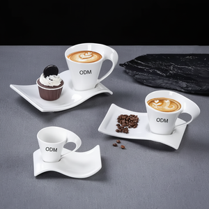Creative European-Style Ceramic Wave Coffee <strong>Mug</strong> with Saucer Spoon <strong>Small</strong> Luxury Household Simple Pure White for Afternoon Tea - Product Image 1