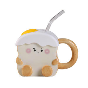 Mug en céramique pour couple, design attrayant, avec paille et couvercle, idéal comme tasse à café ou à eau, cadeau d'anniversaire, pour la maison, tasse à pain - Product Image 1