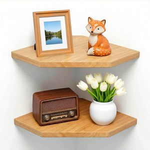 Étagère murale triangulaire en bois Shoki, style nordique, rangement d'angle, organisateur durable à plusieurs niveaux - Product Image 1