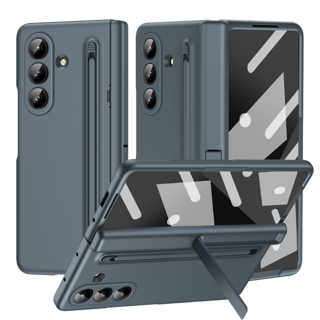 For Z Fold 7/6/5/4/3 Phone Case TPU+PC Material Shockproof Pen Slot Strip Stand Holder Screen Protector