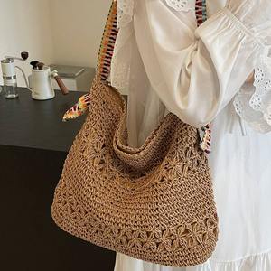 Bolso de Paja Versátil de Moda Otoñal para Mujer, Bolso de Hombro Informal para Viajar, Bolso Tejido a Crochet Hecho a Mano - Product Image 3