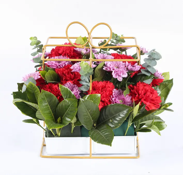 Kunst Herzform Geometrisches Rechteck Runde Dekorative Verpackung Tragbarer Blumen korb Metall Eisen Blumen kasten Rahmen Korb
