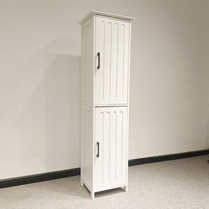 עץ דק גבוה 4 קומות ארגונית אחסון רצפה גדולה מדף רהיטים מעמד לארון אמבטיה עם דלתות - Product Image 1