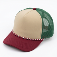 Gorra de béisbol tipo trucker de espuma de 5 paneles, lisa, bicolor, con parte trasera de malla, corona alta, visera curva y cierre snapback, al por mayor