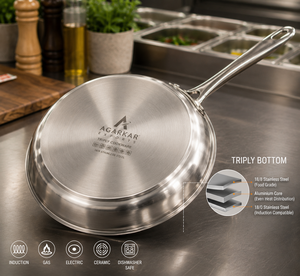 Sartén de acero inoxidable SS 304 de 24 cm con tapa, utensilio de cocina de inducción de alta resistencia para restaurante y uso doméstico. - Product Image 1