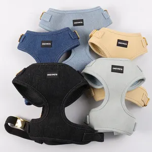 Okeypets Manufacturer New Designer Jean Dog Leash Collar Set Custom Color Adjustable Denim Dog Harness Leash Collar