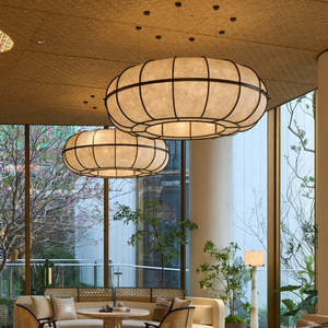 Lustre rond de style Wabi Sabi japonais E27 à six ampoules, lampe à économie d'énergie pour l'éclairage de la maison, du restaurant et du hall. - Product Image 1