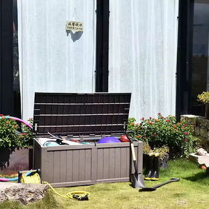 Caja de almacenamiento de Banco de textura de madera de resina plástica de 119Gal resistente al agua para exteriores con tapa bloqueable - Product Image 5