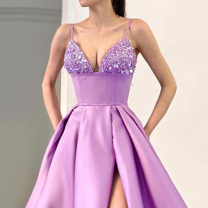 Abiti da ballo lunghi Dq297 con pizzo ricamato, spacco laterale, maniche a cappuccio, abito da sera in raso, taglie forti, abiti da festa, Vestidos De Festa - Product Image 6