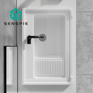 Lavabo in ceramica moderno a foro singolo <span class=keywords><strong>con</strong></span> <span class=keywords><strong>lavatoio</strong></span> in ceramica e <span class=keywords><strong>lavatoio</strong></span> rettangolare in pietra da appoggio per <span class=keywords><strong>bagno</strong></span> - Product Image 4