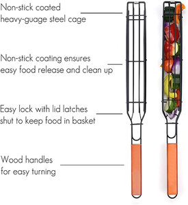 Canasta para Brochetas de Acero Inoxidable <span class=keywords><strong>con</strong></span> Mangos de Madera para Asar al Aire Libre, Canasta Antiadherente para Brochetas - Product Image 2