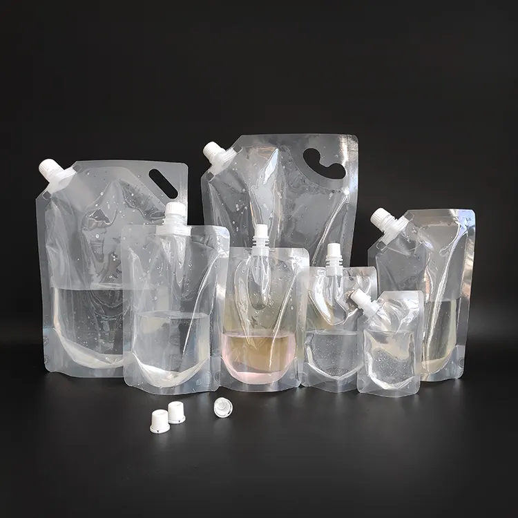 High quality 16 oz 500ml clear transparent plastic beverage juice drinks liquid packaging pouch with spout