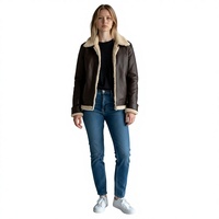 Blouson aviateur en cuir de vachette marron pour homme, doublure en fourrure de mouton, col rabattable, fermeture éclair, coupe classique, vêtement d'hiver