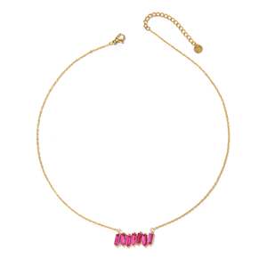 Fashion Beaded <b>Necklace</b> Gold Plated 316L Stainless Steel Pink Gemstone Pendant Minimalist Design - Product Image 1