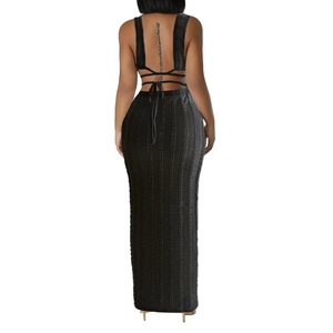 Conjunto de 2 piezas de moda para mujer: Top sin mangas con encaje de vaca y espalda descubierta con lazo y falda halter - Product Image 6