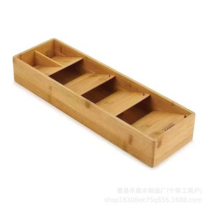 Bamboo <b>Storage</b> Box With Compartments 39.8 Cm Rectangular <b>Drawer</b> Organizer For Kitchen Cutlery And Desk Use - Product Image 5