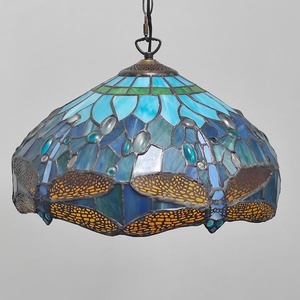 Lámpara Colgante de Vitral Estilo Tiffany LongHuiJing de 16 Pulgadas, Lámpara de Techo de Vitral con Libélula Azul - Product Image 5