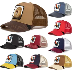 Vente en gros de casquette de papa en maille avec logo personnalisé casquettes de baseball avec écussons de ferme d'animaux sports d'extérieur chapeaux de camionneur brodés à 5 panneaux