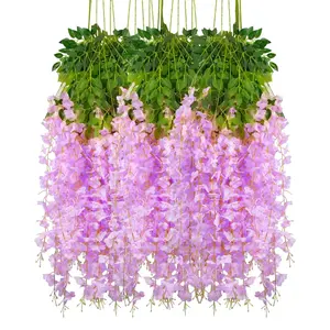 12 pezzi fiori artificiali di seta glicine di vite finta seta fiore appeso per festa di nozze giardino all'aperto verde decorazione della parete di casa