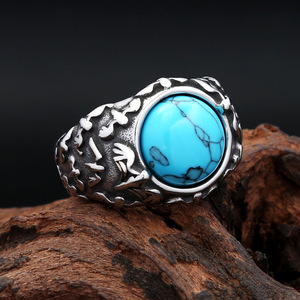 yunnique Men's Turquoise <b>Ring</b> Silver Tone Bezel Setting Bat Design Animal Zodiac Jewelry Gift For Men - Product Image 1