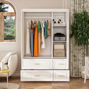 Wholesale Modern White <b>Wooden</b> <b>Wardrobe</b> with Sliding Doors 3 Drawers Durable Bedroom Furniture - Product Image 3