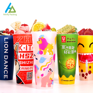 Minfly In Kỹ Thuật Số Biểu Tượng Tùy Chỉnh Nhựa Dùng Một Lần PP LOGO Boba Sữa Ics Kem Smoothie Milkshake Bong Bóng Cốc Trà Với Nắp