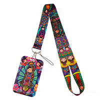Lanière colorée Notre-Dame de Guadalupe avec porte-carte d'identité, motif Vierge Marie de dessin animé, sangle de cou pour badge et porte-clés