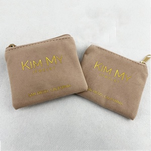 Custom Made logo Printed Velvet Gift Jewelry Pouch <b>Bag</b> with Zipper <b>Mini</b> Faux Pu Leather Suede Zipper Pouch for Jewelry - Product Image 3