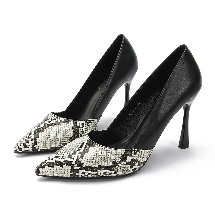 Custom design sexy leopard print black pointed toe high heels cheap elegant heel pump stiletto heels