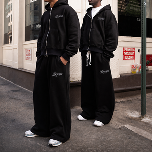 Ensemble de survêtement 400 g/m² <span class=keywords><strong>noir</strong></span> avec pantalon de jogging et sweat à capuche zippé brodé en tissu gaufré épais – Fabricant de survêtements pour hommes - Product Image 4