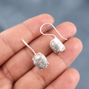 Boucles d'oreilles artisanales en turquoise éthiopienne grise, serties de pierres précieuses, en argent sterling 925 plaqué, pour femmes - Product Image 6