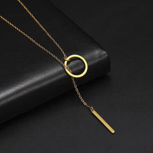 Kalung sweter trendi untuk wanita, Kalung panjang berlapis emas 18K, liontin batang vertikal, perhiasan modis sederhana - Product Image 2