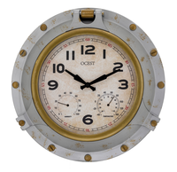 Jam Dinding Retro Model Porthole Tahan Air dengan Termometer dan Higrometer Ganda, Gerakan Senyap untuk Fasad Rumah Luar Ruangan