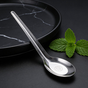 Stainless Steel Long Handle Spoon Solid Color Flat Bottom For Soup And Serving - Product Image 2