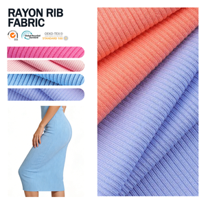 Tissu jersey côtelé extensible en polyester, élasthanne et rayonne pour poignets de veste et vêtements décontractés - Product Image 1