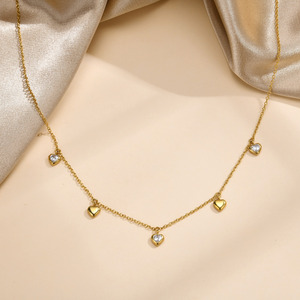 Luxe En Acier Inoxydable Plaqué Or Zircon Coeur Amour Charme Collier Pour Femmes Bijoux De Mode - Product Image 5