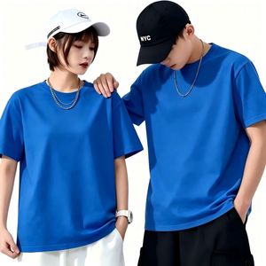 เสื้อยืดผู้ชายสั่งทำขายส่ง 300GSM ผ้าฝ้าย 100% ทรงบ็อกซี่วินเทจ  โลโก้ส่วนตัว  สำหรับผู้หญิงและผู้ชาย  สีน้ำเงินพื้นฐาน - Product Image 2